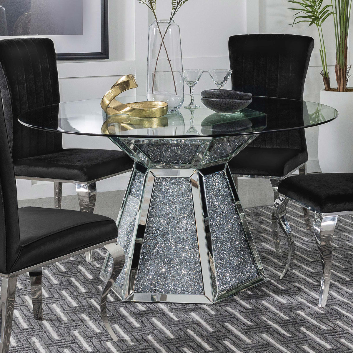 Quinn Hexagon Pedestal Glass Top Dining Table Mirror  Half Price Furniture