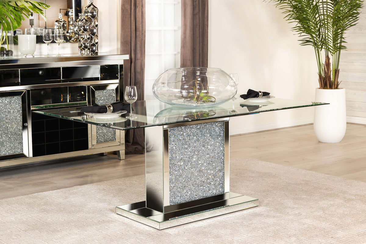 Marilyn Pedestal Rectangle Glass Top Dining Table Mirror Half Price Furniture