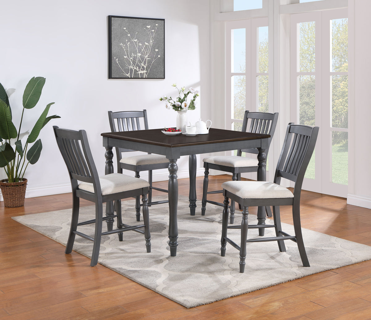 Wiley 5-piece Square Spindle Legs Counter Height Dining Set Beige and Grey  Half Price Furniture