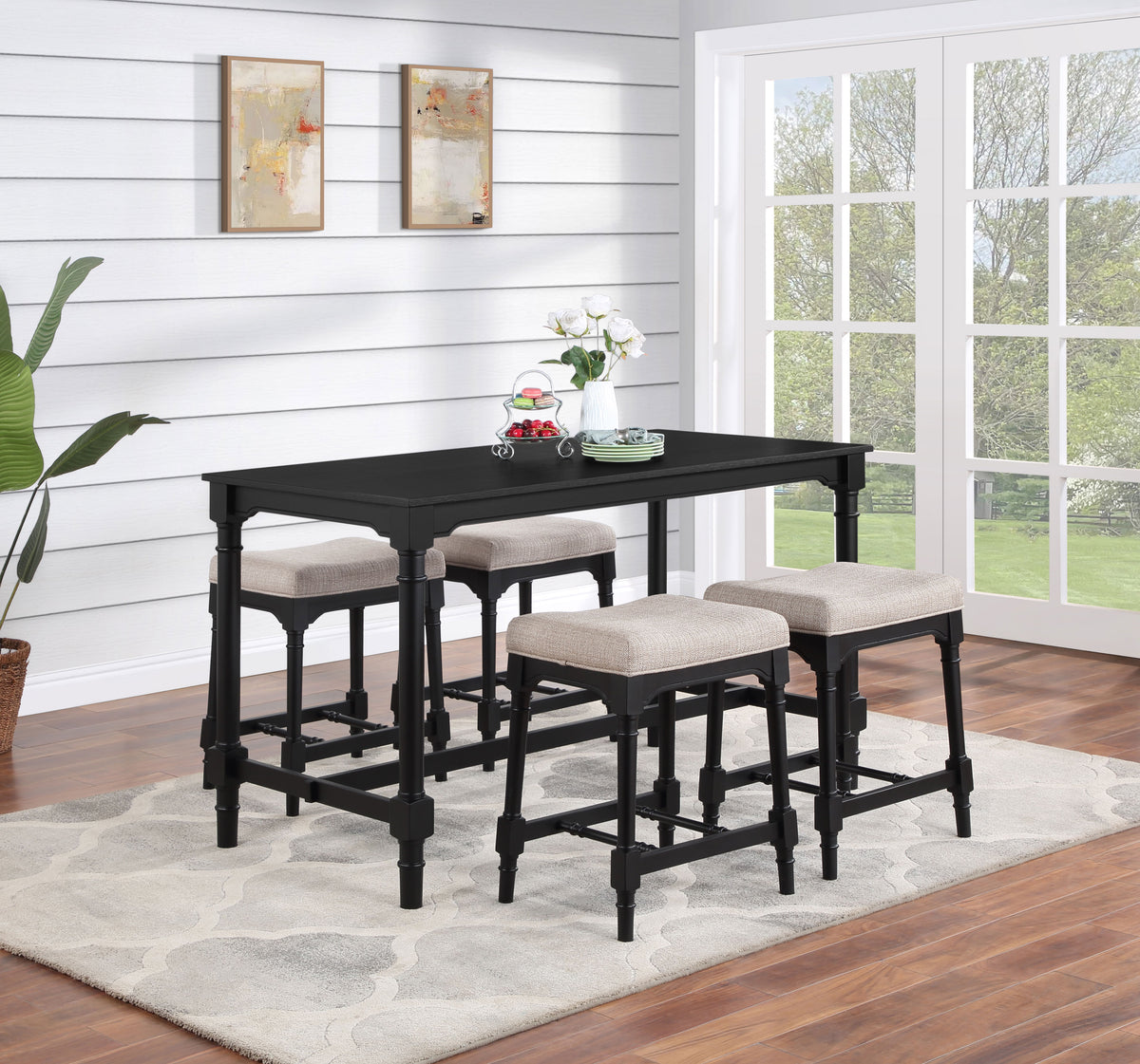 Martina 5-piece Rectangular Spindle Leg Counter Height Dining Set Oatmeal and Black  Half Price Furniture