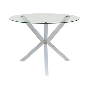 Vance Glass Top Dining Table with X-cross Base Chrome Vance Glass Top Dining Table with X-cross Base Chrome Half Price Furniture