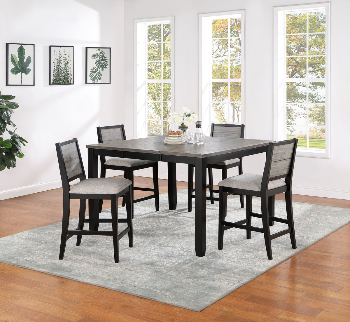 Elodie 5-piece Counter Height Dining Table Set with Extension Leaf Grey and Black  Half Price Furniture