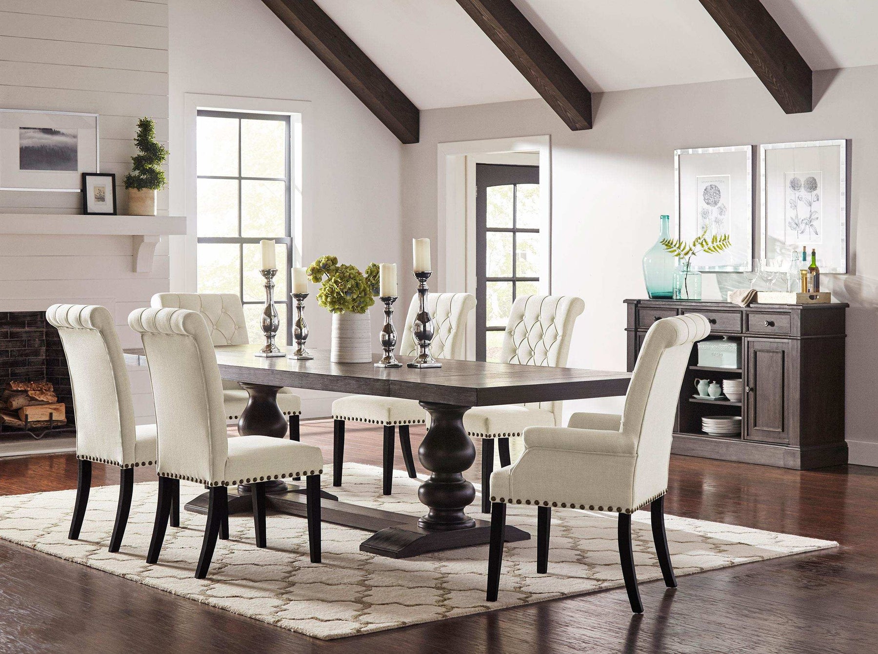 Phelps 5-Piece Rectangular Trestle Dining Set Antique Noir and Beige - Half Price Furniture