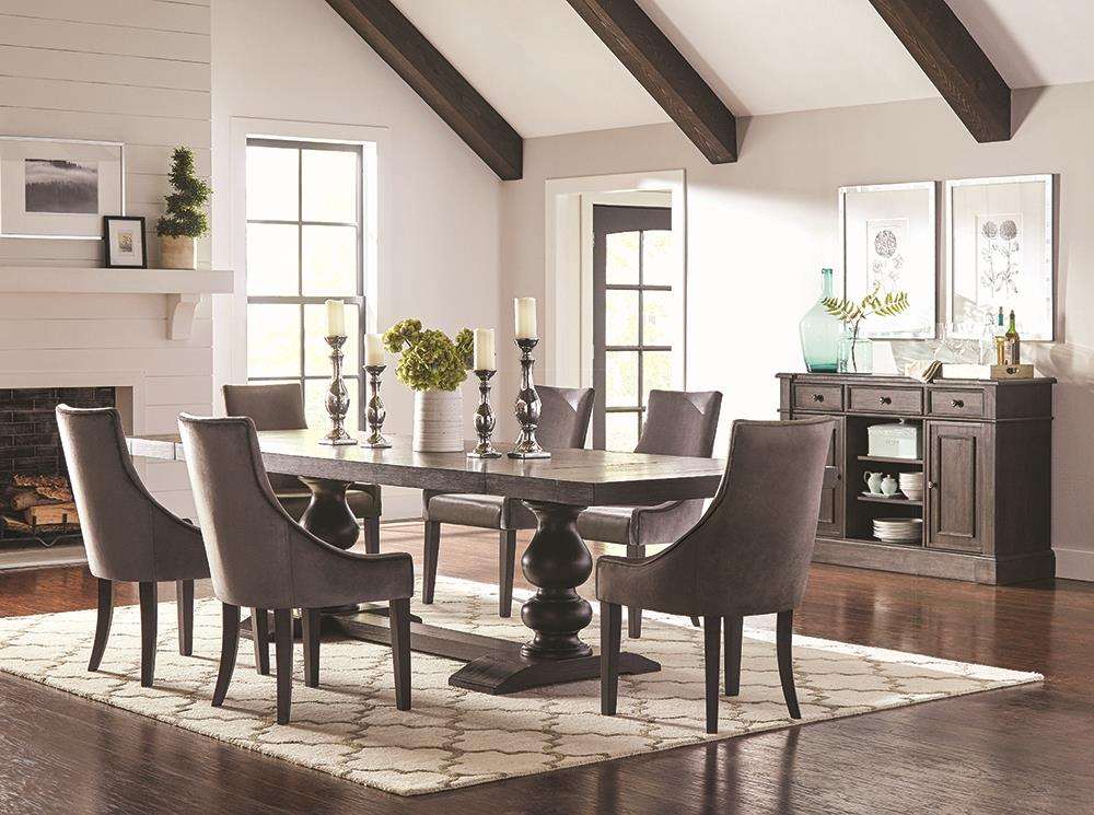 Phelps 8-Piece Rectangular Trestle Dining Set Antique Noir and Grey - Half Price Furniture