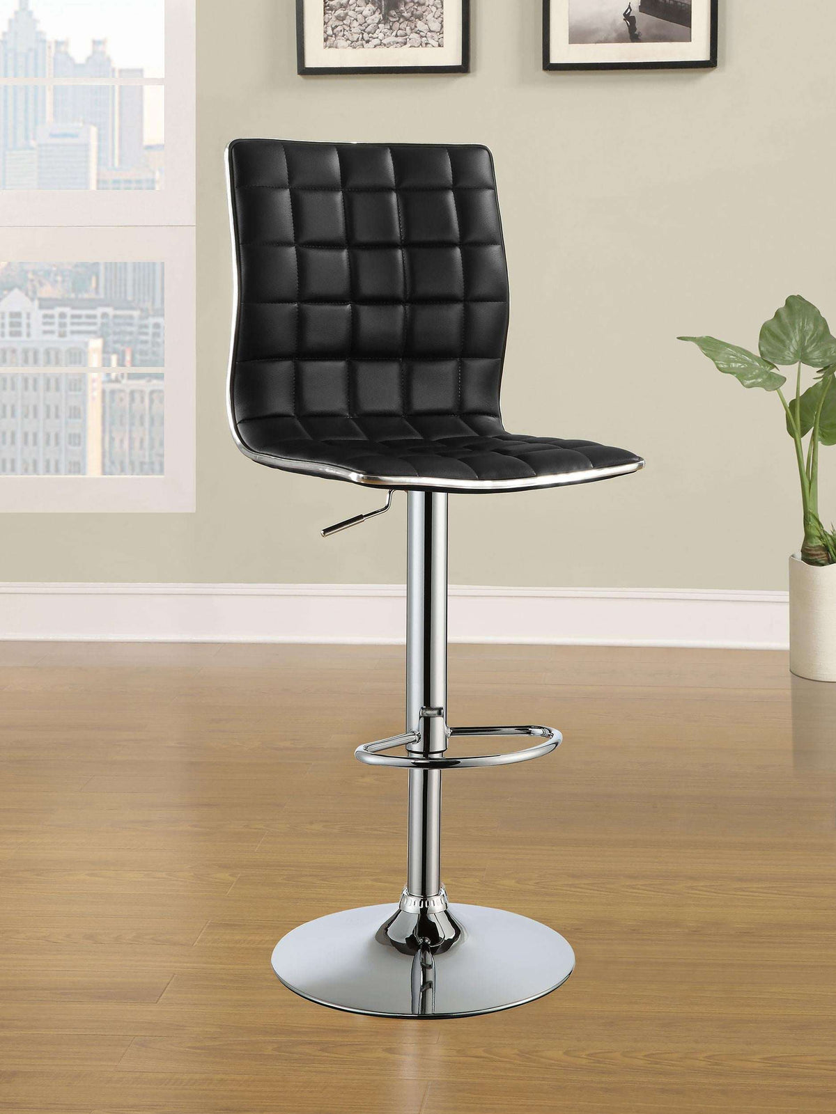 Ashbury Upholstered Adjustable Bar Stools Black and Chrome (Set of 2) - Half Price Furniture