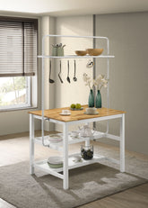 Hollis Kitchen Island Counter Height Table with Pot Rack Brown and White Half Price Furniture