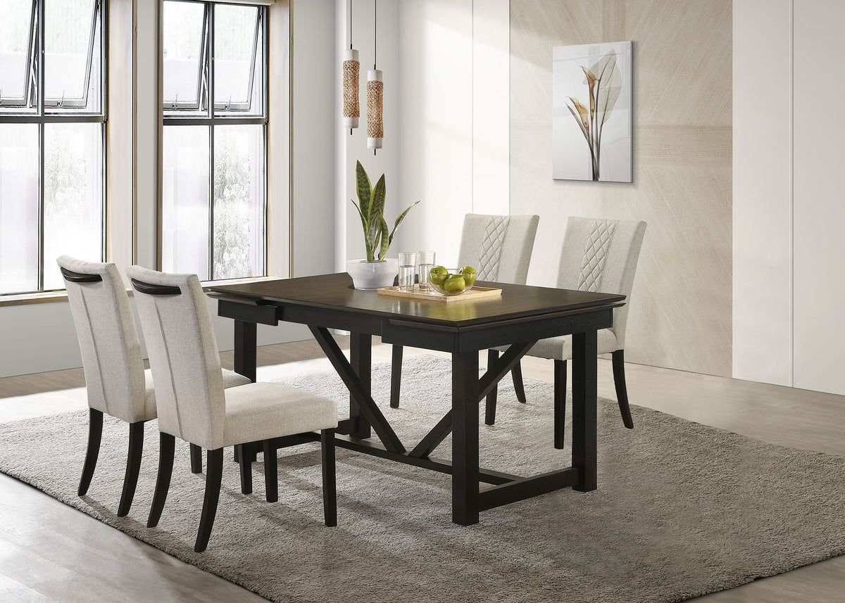Malia Rectangular Dining Table Set with Refractory Extension Leaf Beige and Black  Half Price Furniture