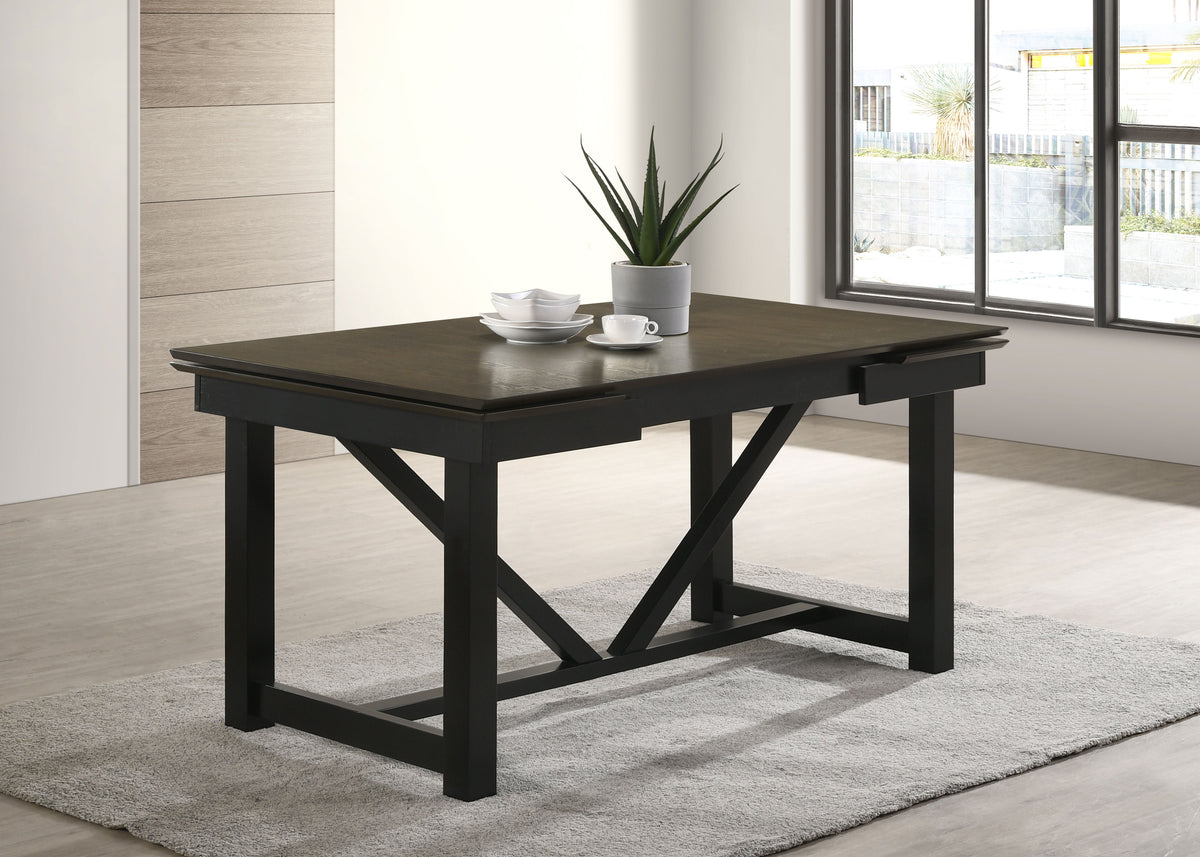 Malia Rectangular Dining Table with Refractory Extension Leaf Black Half Price Furniture