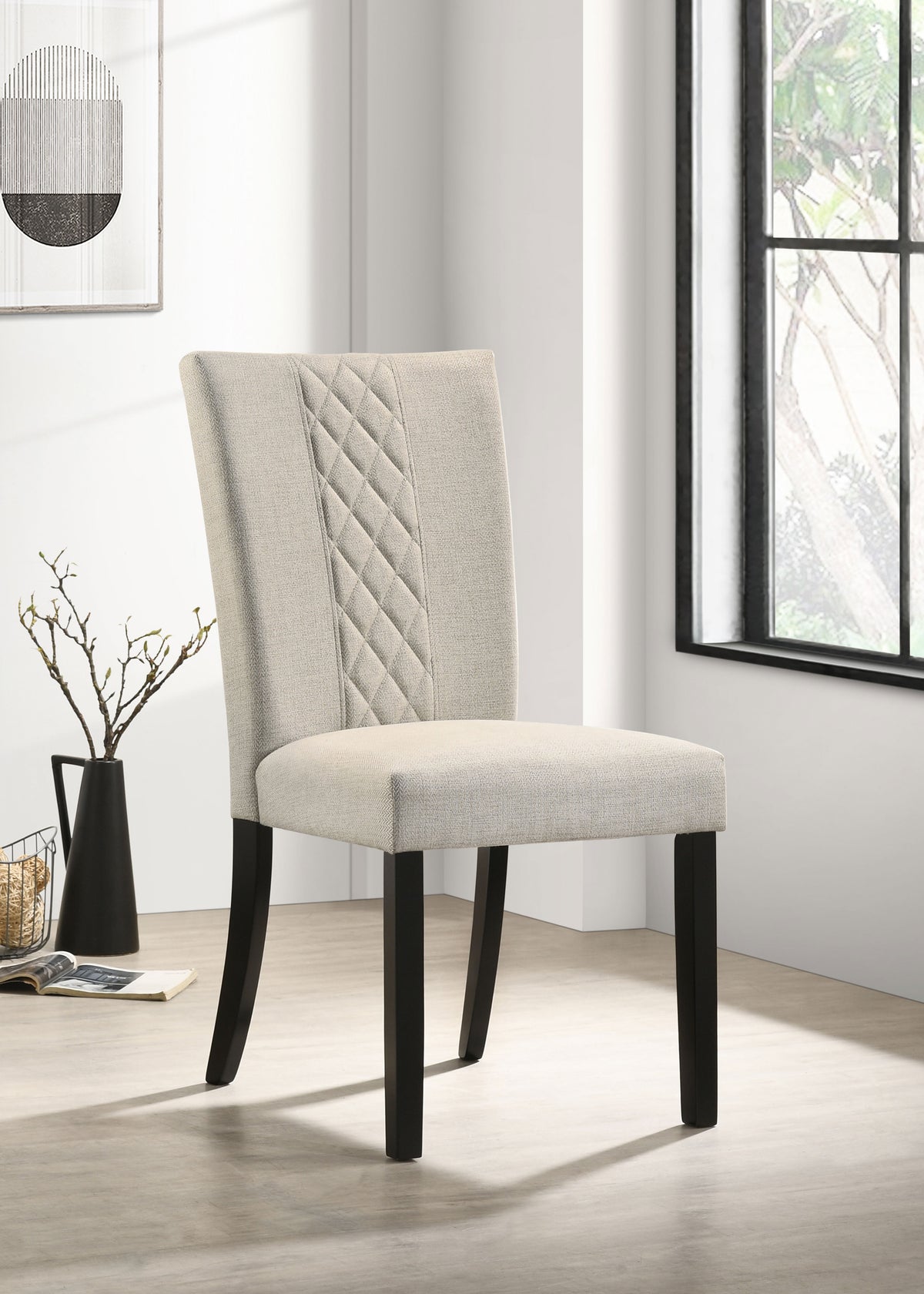 Malia Upholstered Solid Back Dining Side Chair Beige and Black (Set of 2)  Half Price Furniture