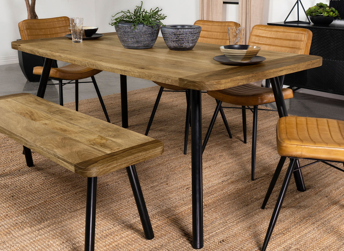 Maverick Rectangular Tapered Legs Dining Table Natural Mango and Black Half Price Furniture