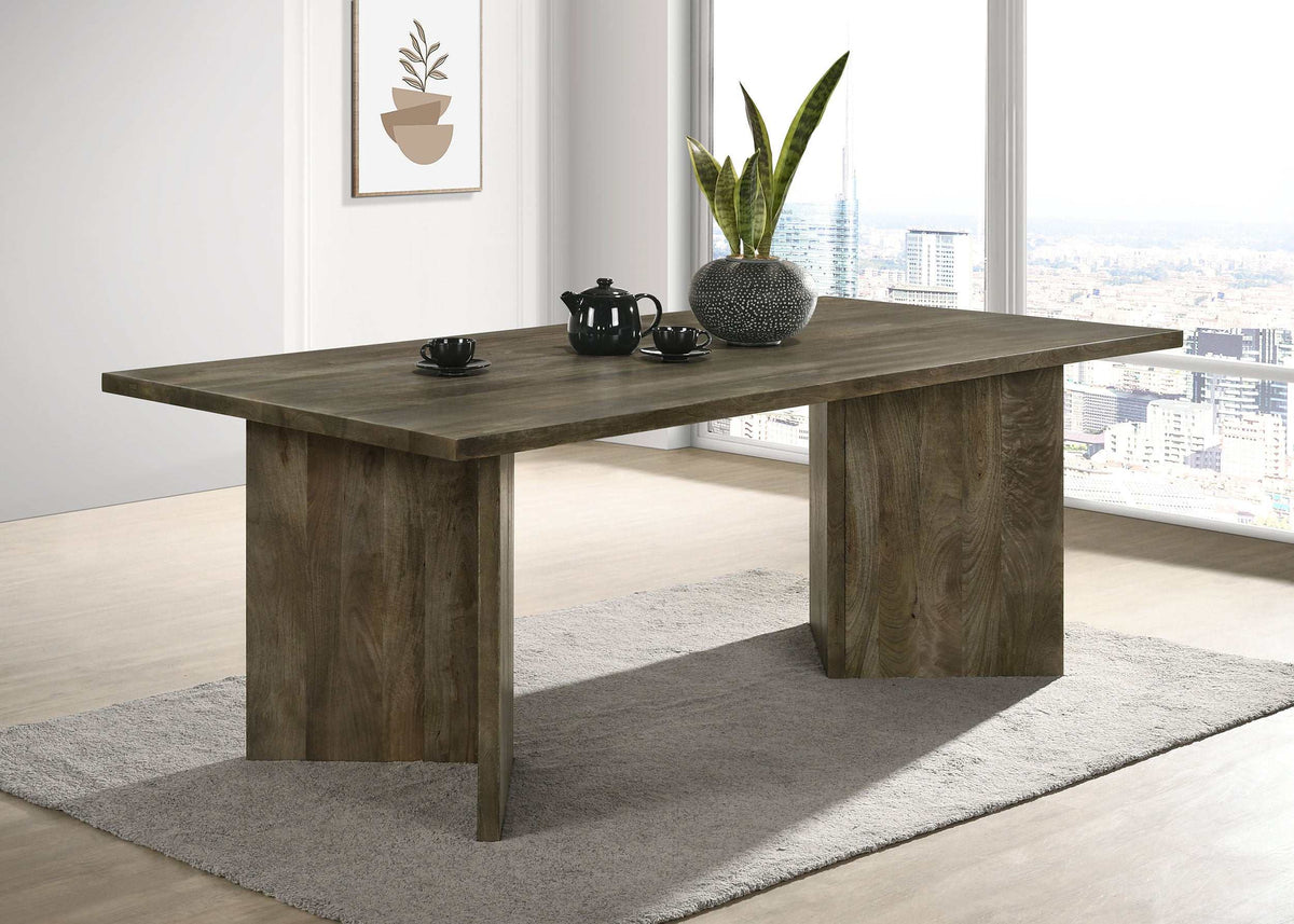 Tyler Rectangular Double V-Leg Dining Table Mango Brown - Half Price Furniture