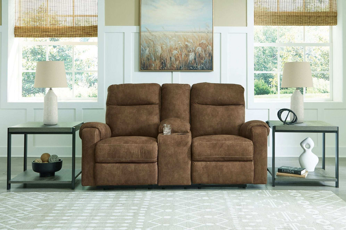 Edenwold Reclining Loveseat with Console Half Price Furniture