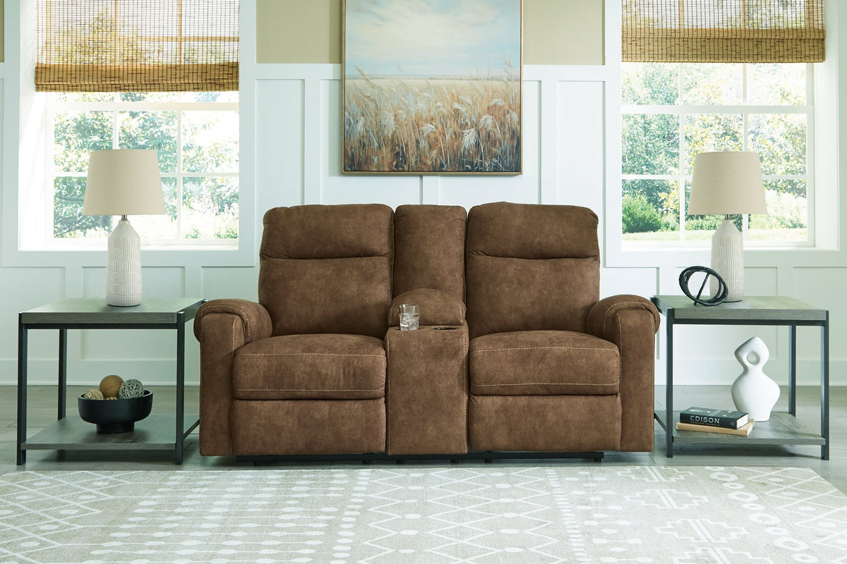 Edenwold Reclining Loveseat with Console Half Price Furniture