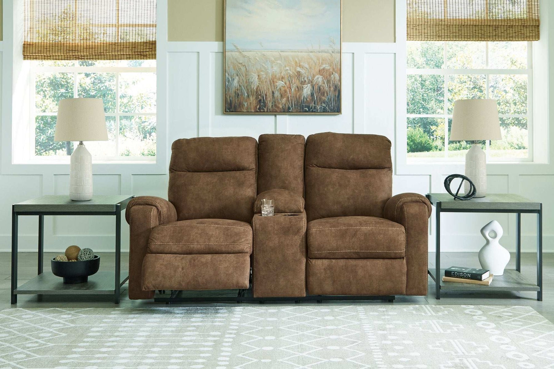 Edenwold Reclining Loveseat with Console Half Price Furniture