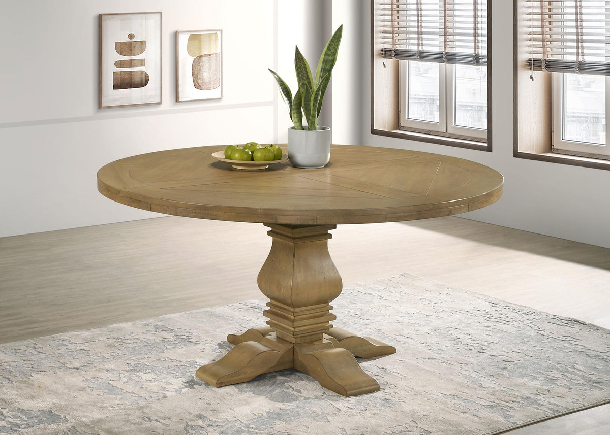 Florence Round Pedestal Dining Table Rustic Smoke  Half Price Furniture