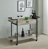 Ventura 2-tier Bar Cart with Storage Drawer Grey Driftwood Ventura 2-tier Bar Cart with Storage Drawer Grey Driftwood Half Price Furniture