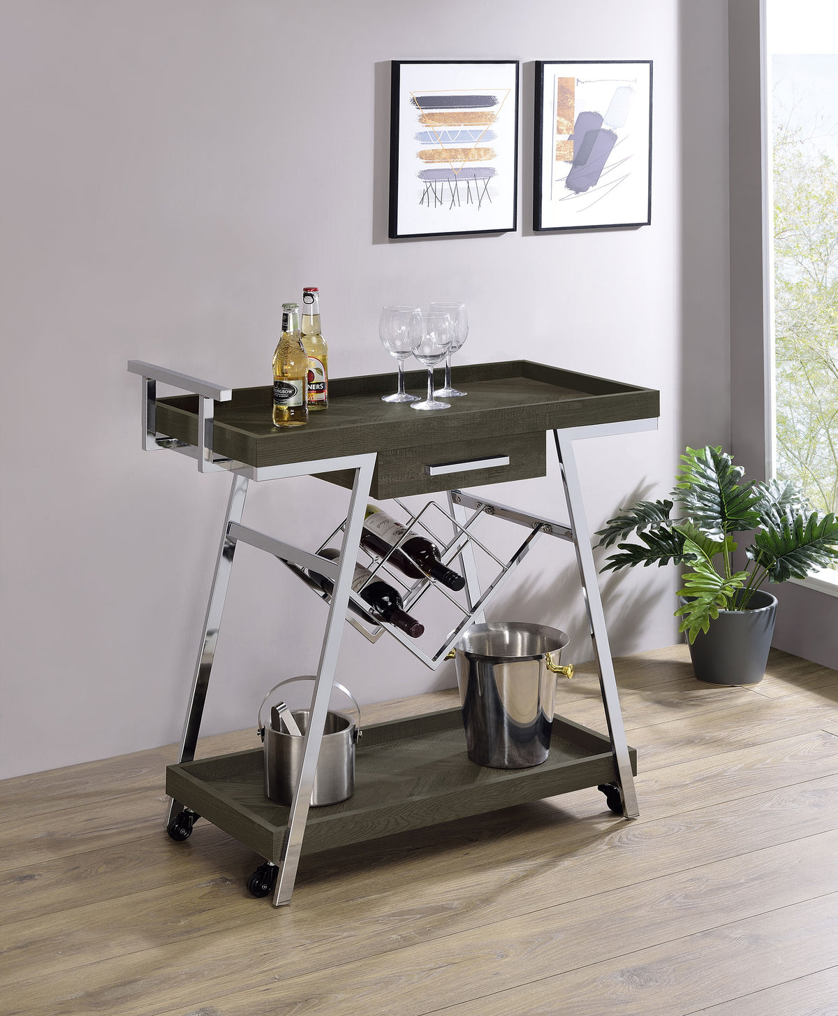 Kinney 2-tier Bar Cart with Storage Drawer - Bar Cart - Half Price Furniture