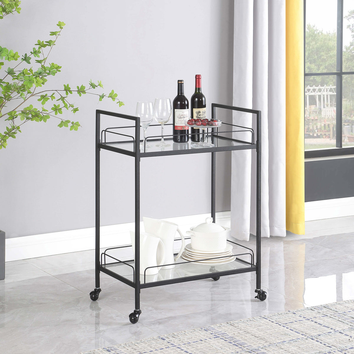Curltis Serving Cart with Glass Shelves Clear and Black  Half Price Furniture