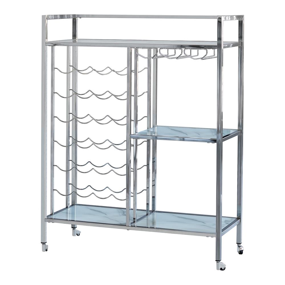 Derion Glass Shelf Serving Cart with Casters Chrome  Las Vegas Furniture Stores
