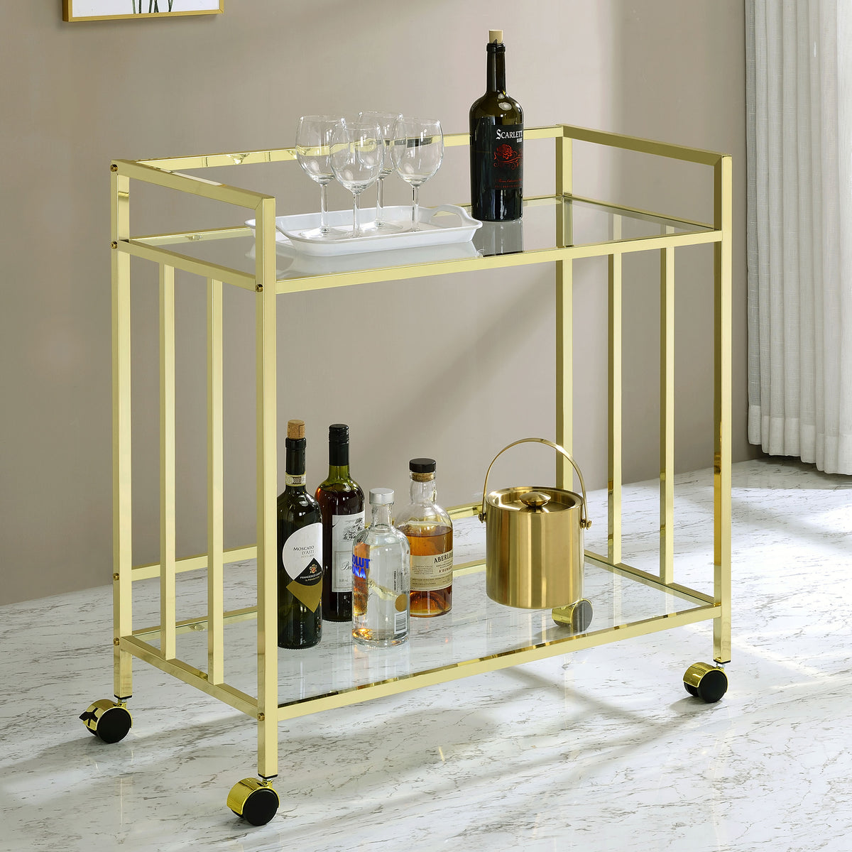 Cara Rectangular Glass Bar Cart Half Price Furniture