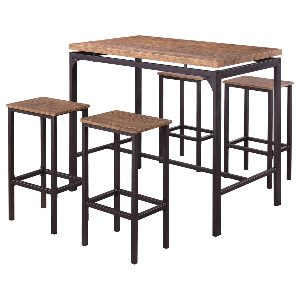 Santana 5-piece Pub Height Bar Table Set Weathered Chestnut and Black Half Price Furniture