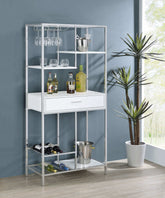 Figueroa 5-shelf Wine Cabinet with Storage Drawer White High Gloss and Chrome - Half Price Furniture