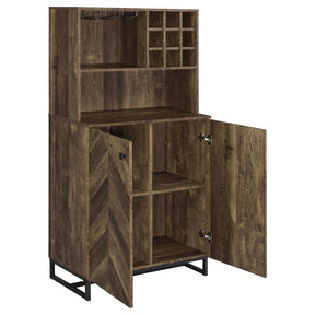 Mendoza 2-door Wine Cabinet Rustic Oak Herringbone and Gunmetal Mendoza 2-door Wine Cabinet Rustic Oak Herringbone and Gunmetal Half Price Furniture