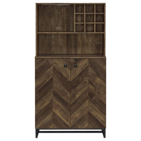 Mendoza 2-door Wine Cabinet Rustic Oak Herringbone and Gunmetal Mendoza 2-door Wine Cabinet Rustic Oak Herringbone and Gunmetal Half Price Furniture