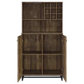 Mendoza 2-door Wine Cabinet Rustic Oak Herringbone and Gunmetal - Wine Cabintet - Half Price Furniture