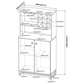 Mendoza 2-door Wine Cabinet Rustic Oak Herringbone and Gunmetal - Wine Cabintet - Half Price Furniture