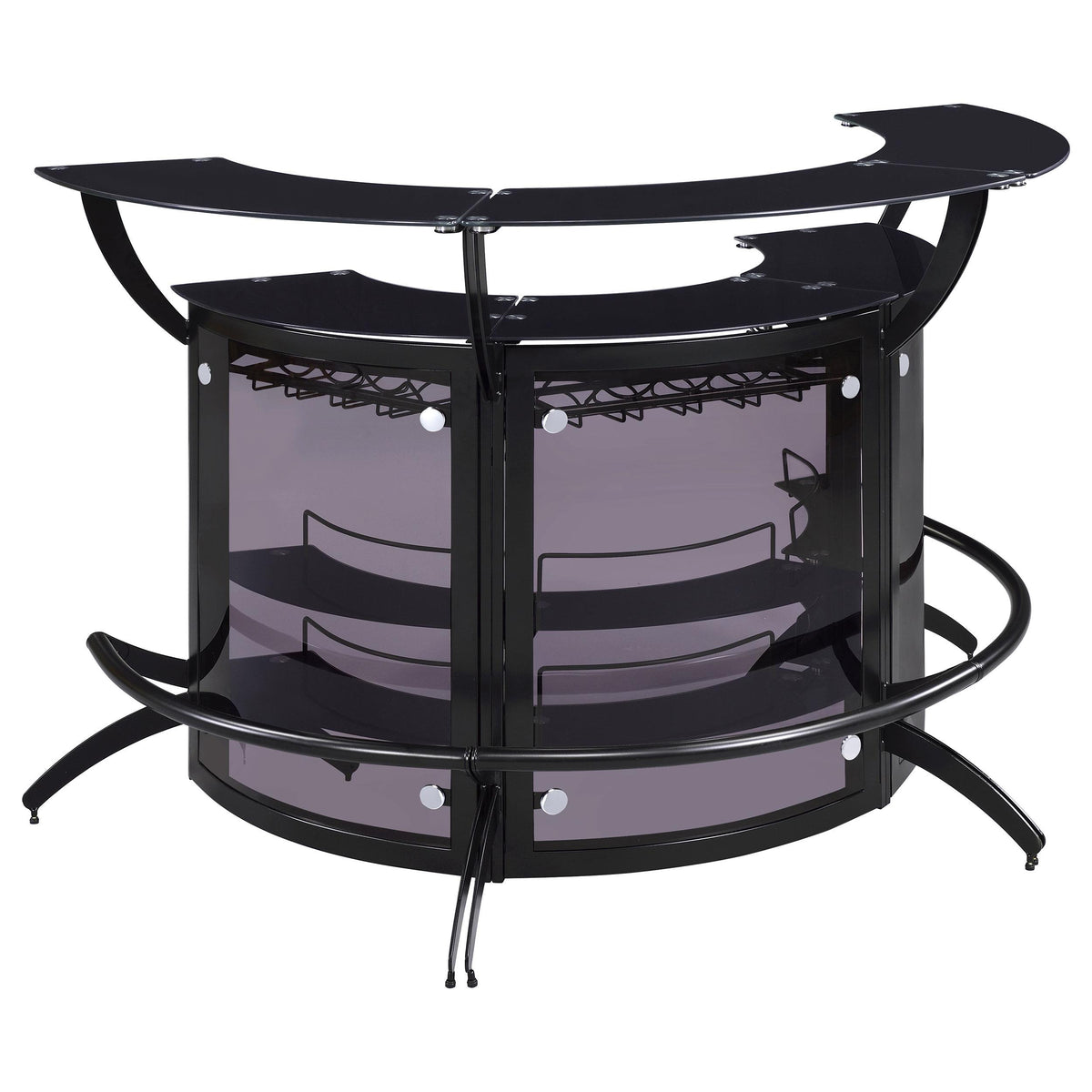 Dallas 2-shelf Curved Home Bar Smoke and Black Glass (Set of 3) Half Price Furniture