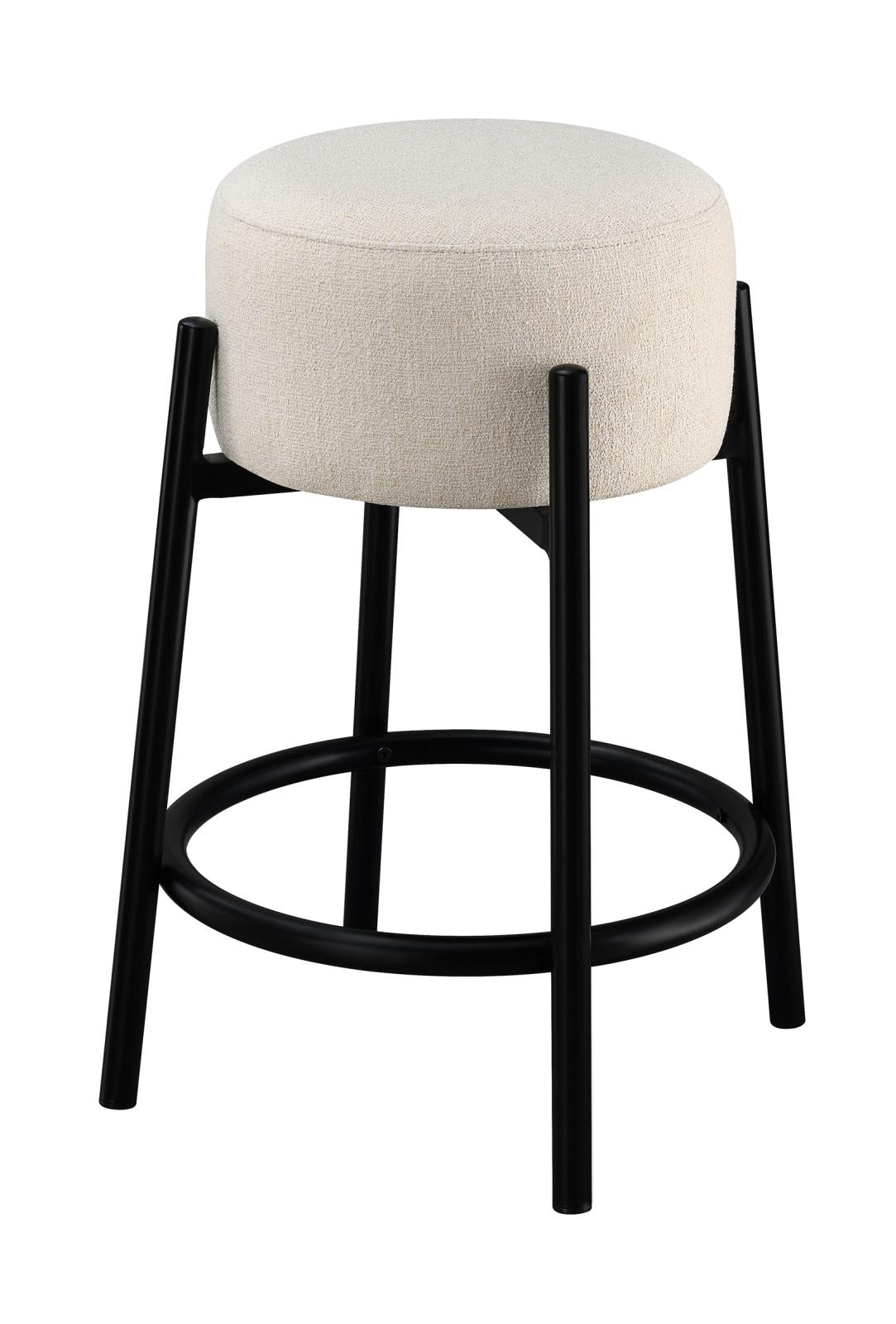 Leonard Upholstered Backless Round Stools White and Black (Set of 2)  Half Price Furniture