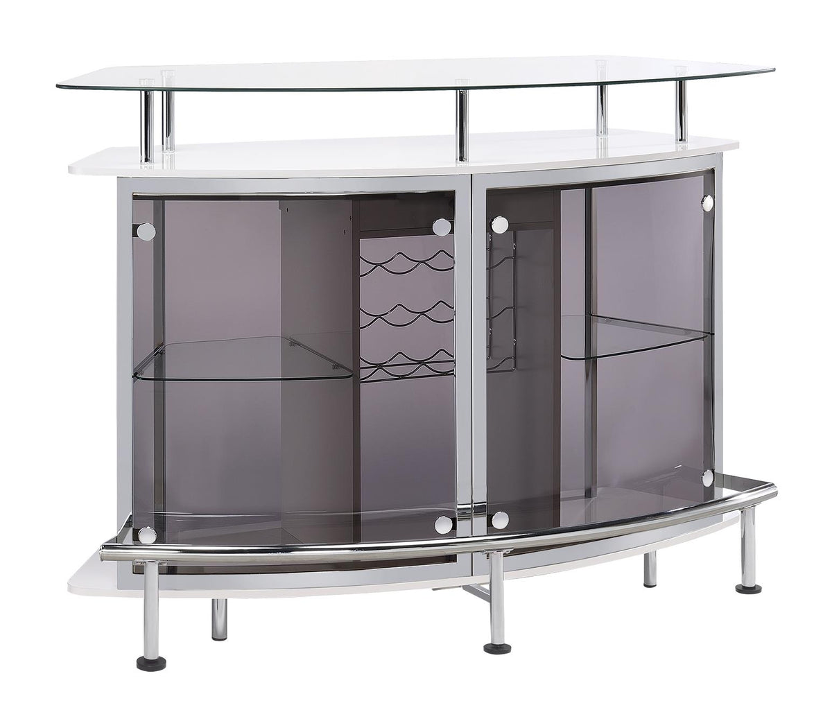 Gideon Crescent Shaped Glass Top Bar Unit with Drawer  Half Price Furniture