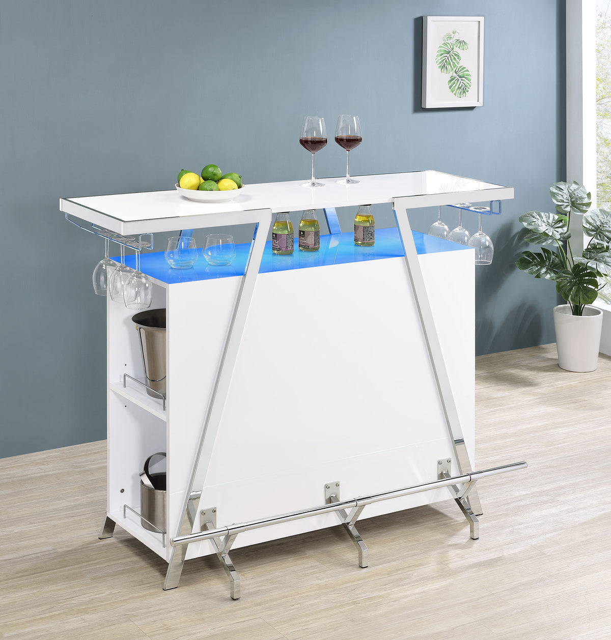 Araceli Home Bar Wine Cabinet White High Gloss and Chrome  Half Price Furniture
