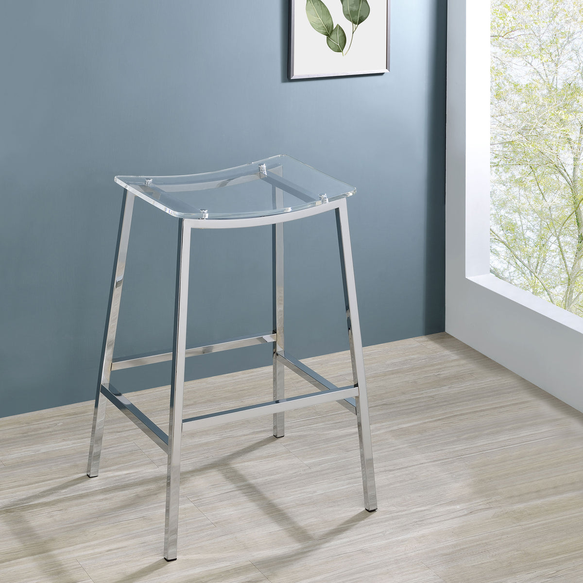 Jovani Acrylic Backless Bar Stools Clear and Chrome (Set of 2) Jovani Acrylic Backless Bar Stools Clear and Chrome (Set of 2) Half Price Furniture