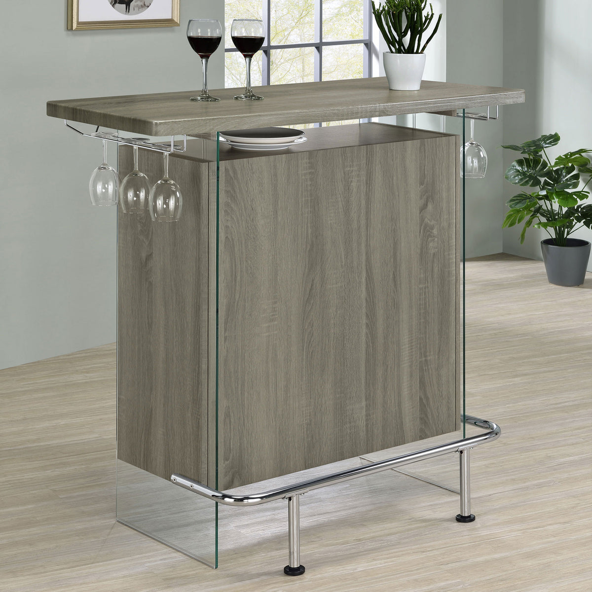 Acosta Rectangular Bar Unit with Footrest and Glass Side Panels  Half Price Furniture