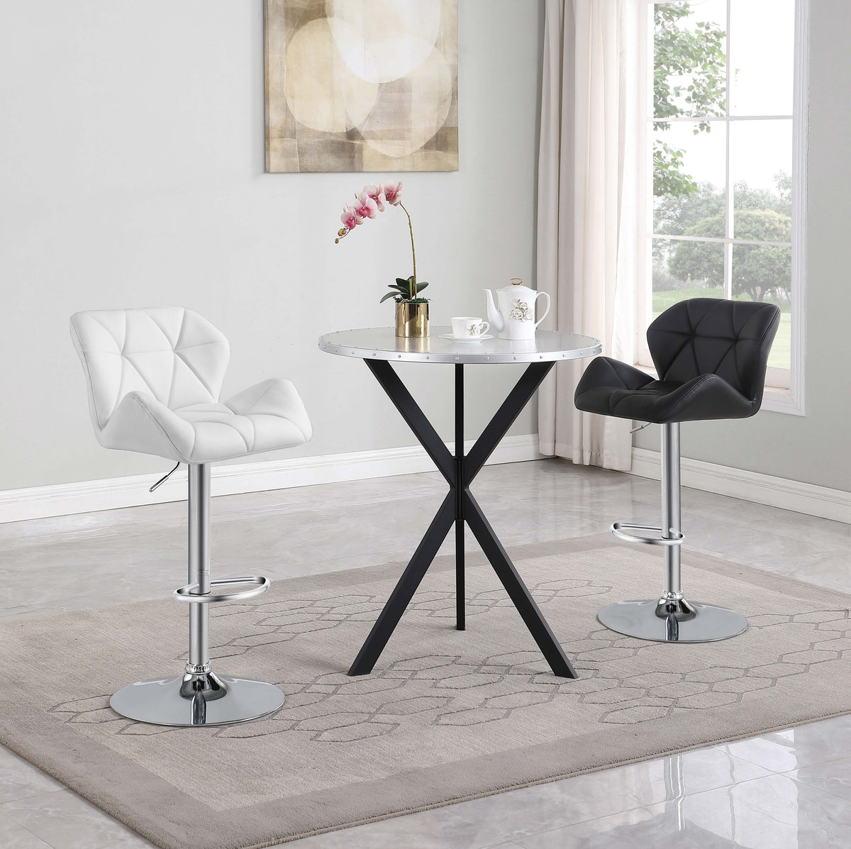 Kenzo Round Metal Top Bar Table Silver and Sandy Black Kenzo Round Metal Top Bar Table Silver and Sandy Black Half Price Furniture