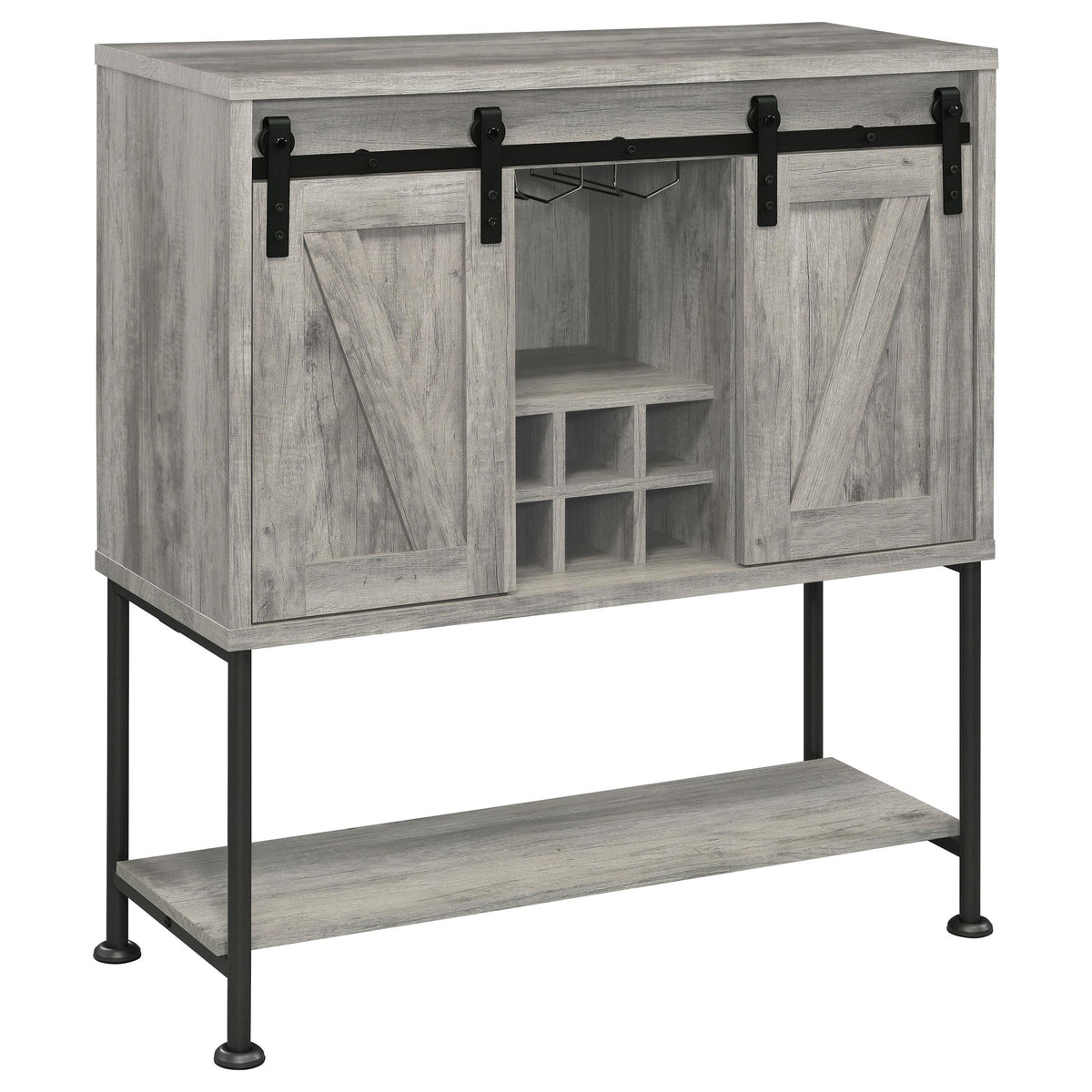 Claremont Sliding Door Bar Cabinet with Lower Shelf Grey Driftwood Claremont Sliding Door Bar Cabinet with Lower Shelf Grey Driftwood Half Price Furniture