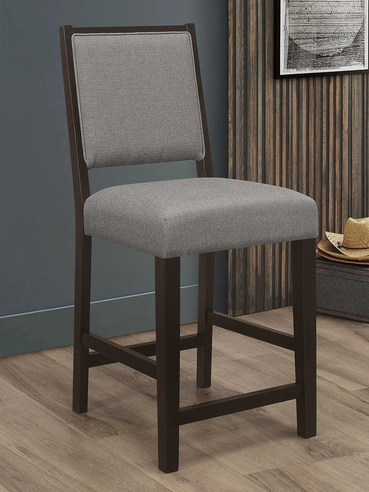 Bedford Upholstered Open Back Counter Height Stools with Footrest (Set of 2) Grey and Espresso Bedford Upholstered Open Back Counter Height Stools with Footrest (Set of 2) Grey and Espresso Half Price Furniture