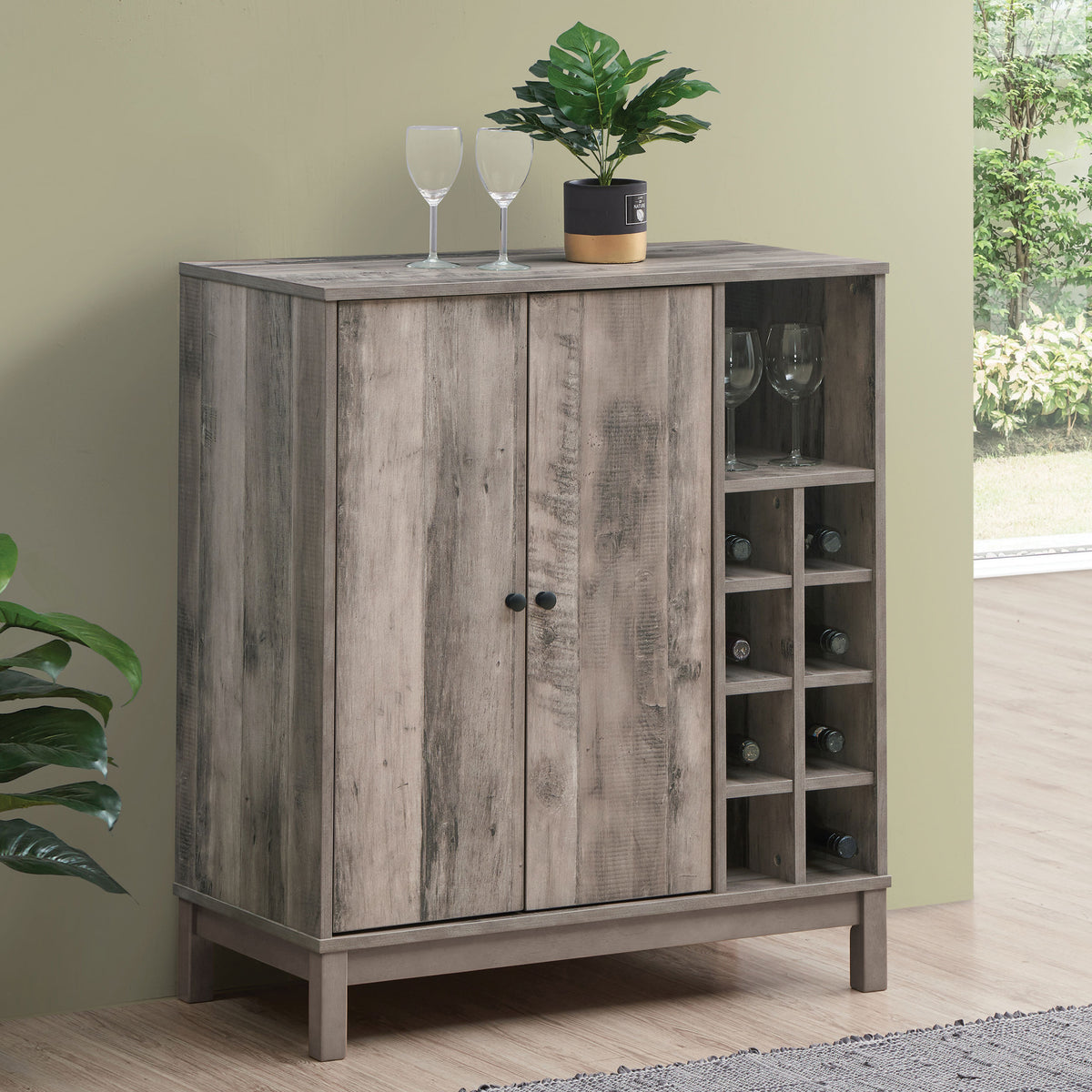 Cheyenne 2-door Wine Cabinet with Stemware Rack Weathered Acacia  Half Price Furniture