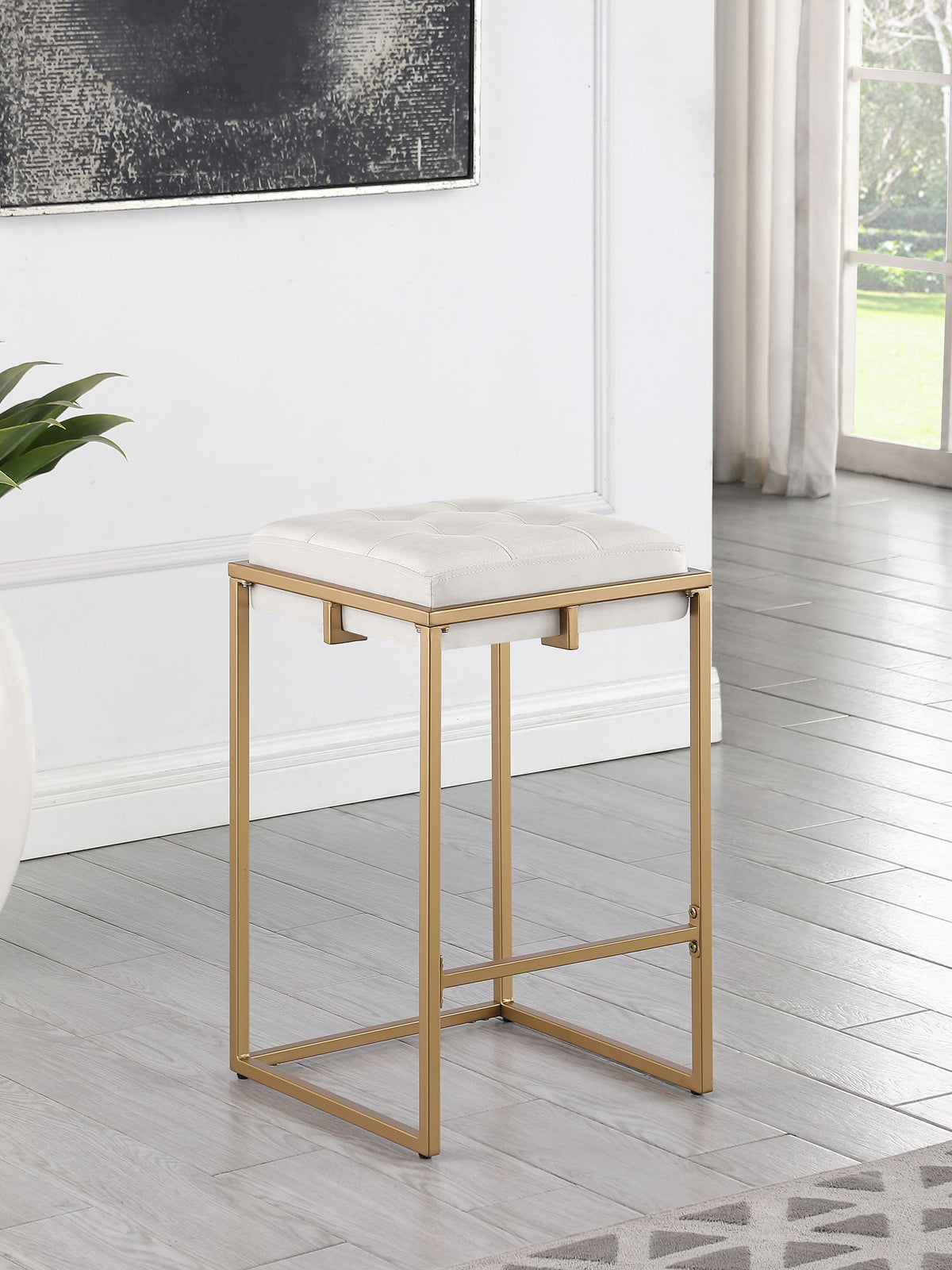 Nadia Square Padded Seat Counter Height Stool (Set of 2) Beige and Gold  Half Price Furniture