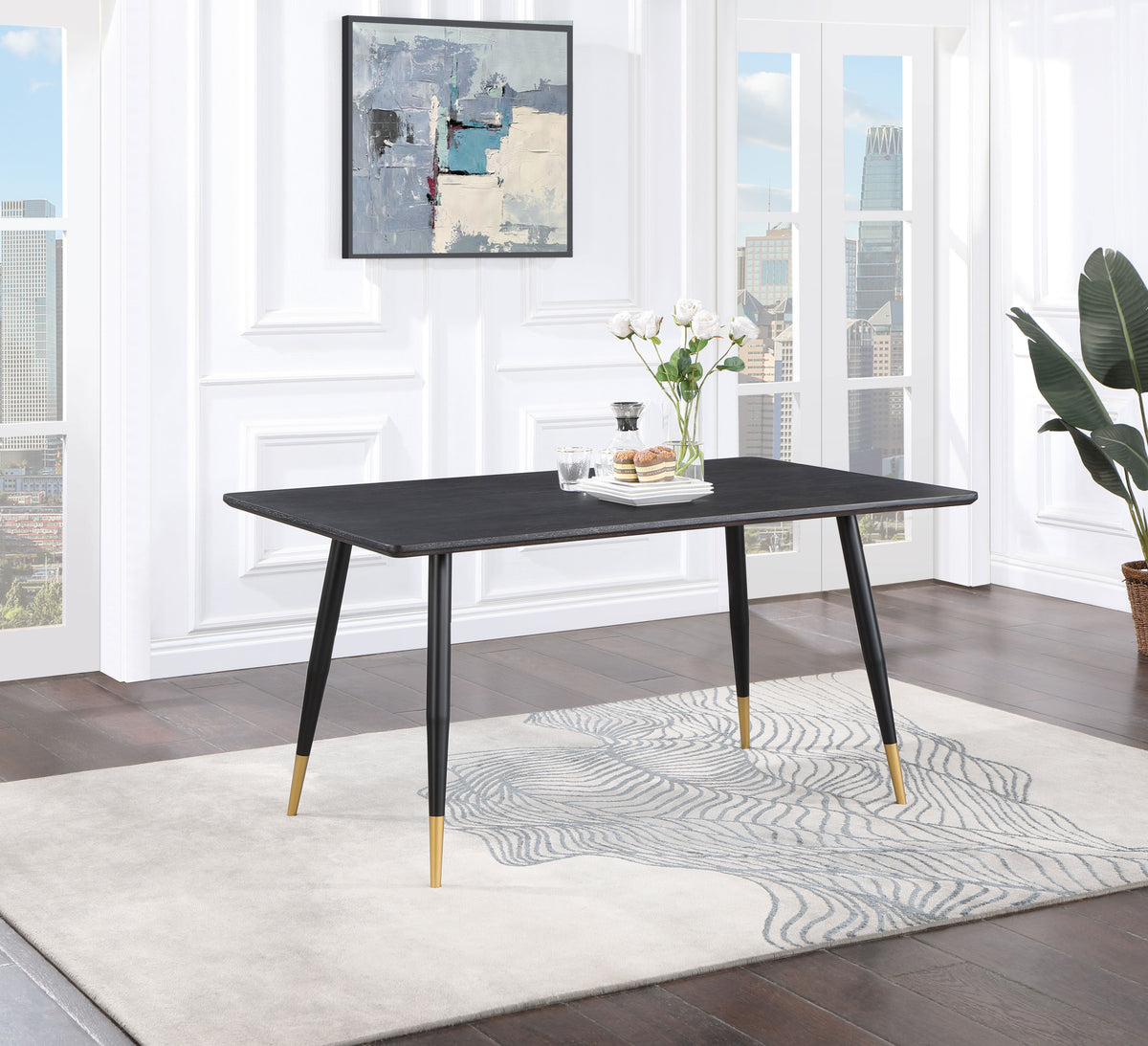 Zetta Rectangular Dining Table Black and Gold  Half Price Furniture