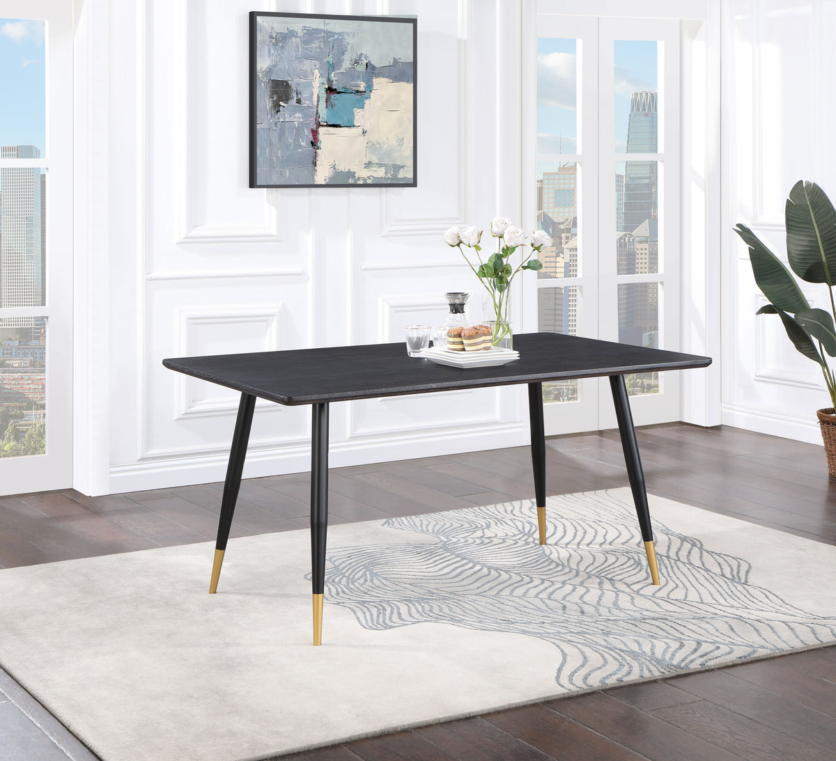 Zetta Rectangular Dining Table Black and Gold  Las Vegas Furniture Stores