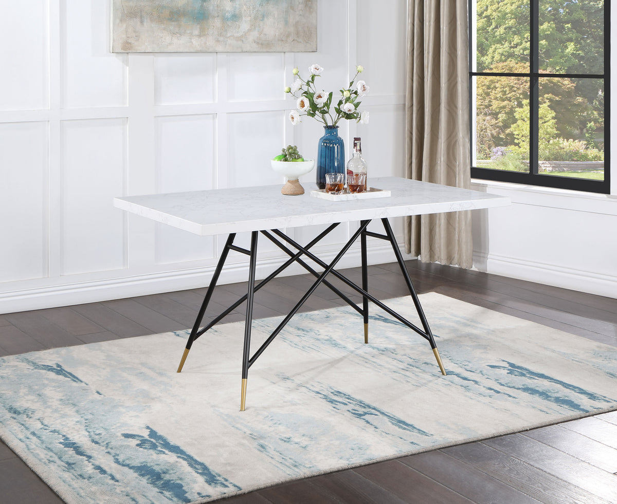 Gabrielle Rectangular Marble Top Dining Table White and Black  Half Price Furniture