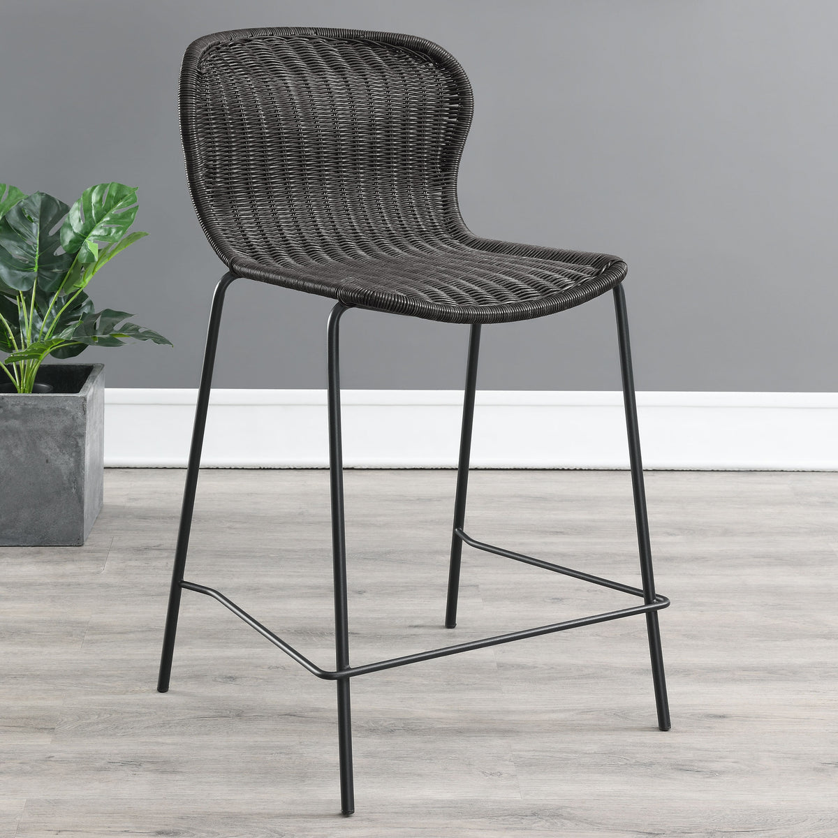 Mckinley Upholstered Counter Height Stools with Footrest (Set of 2) Brown and Sandy Black  Half Price Furniture