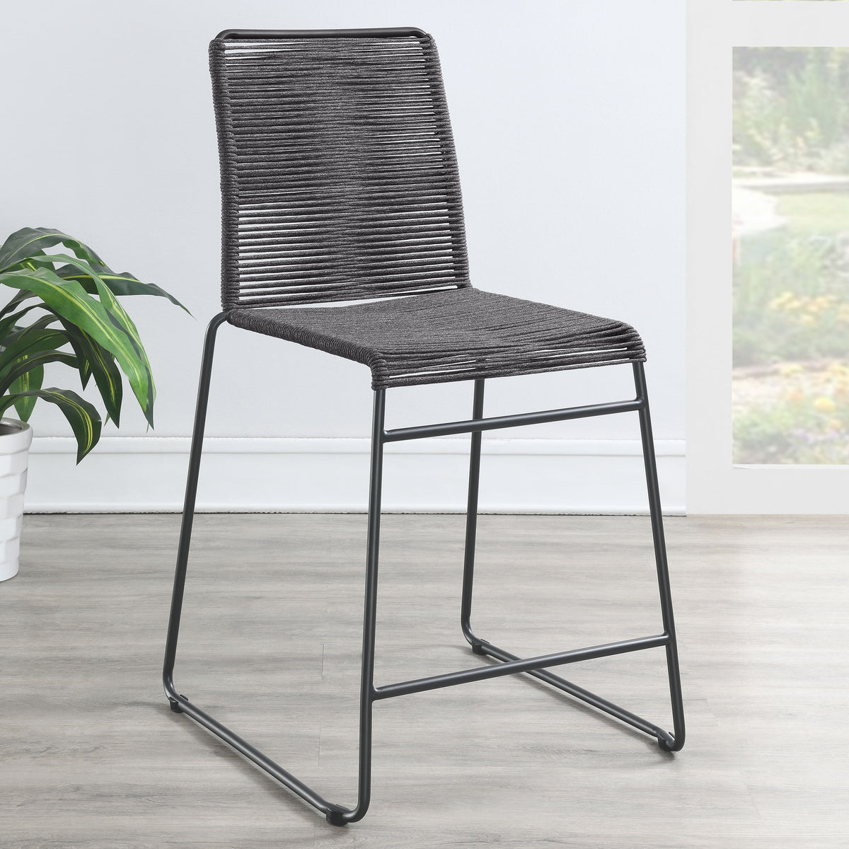 Jerome Upholstered Counter Height Stools with Footrest (Set of 2) Charcoal and Gunmetal Half Price Furniture