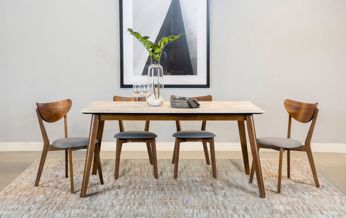 Everett Faux Marble Top Dining Table Natural Walnut and Grey Half Price Furniture