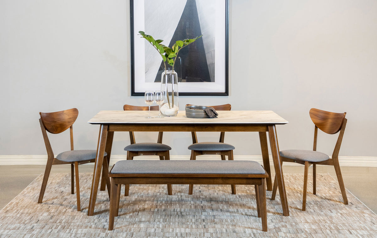 Everett Faux Marble Top Dining Table Natural Walnut and Grey Half Price Furniture