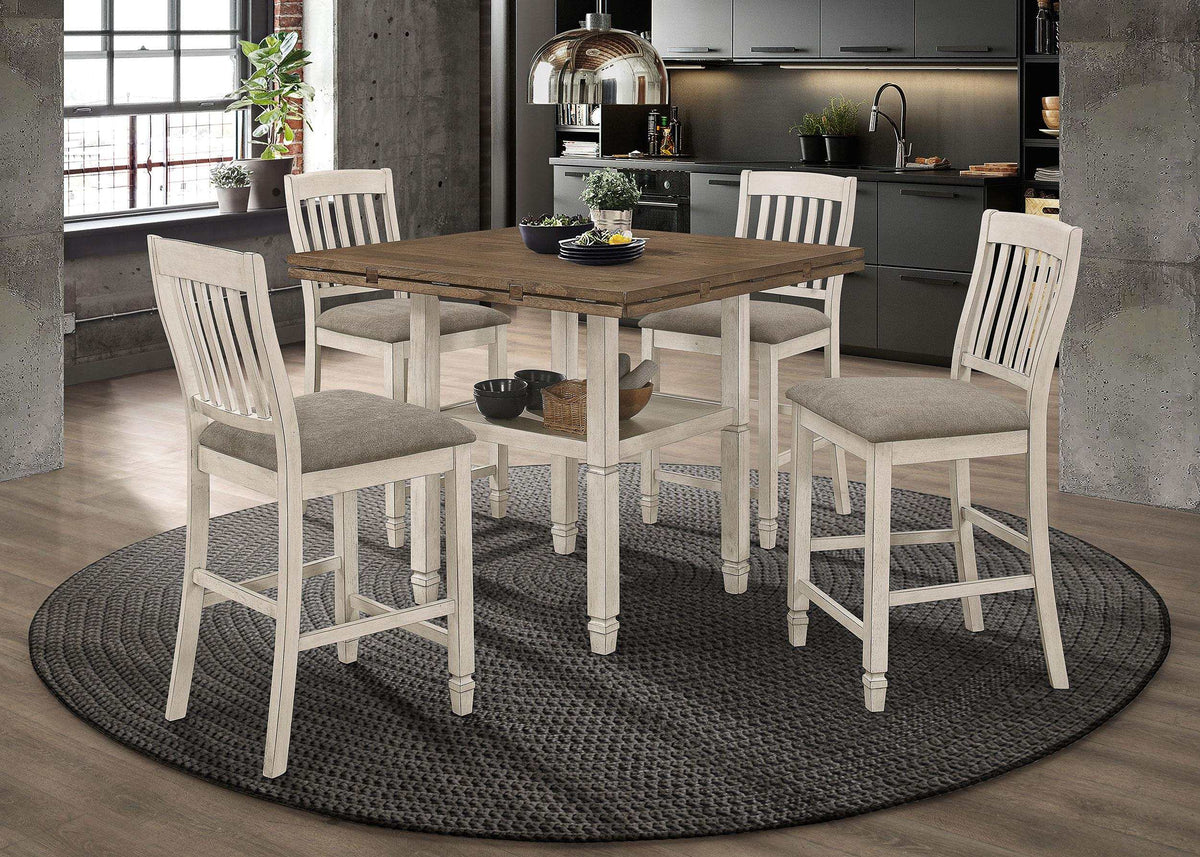 Sarasota 5-piece Counter Height Dining Set with Drop Leaf Nutmeg and Rustic Cream - Half Price Furniture