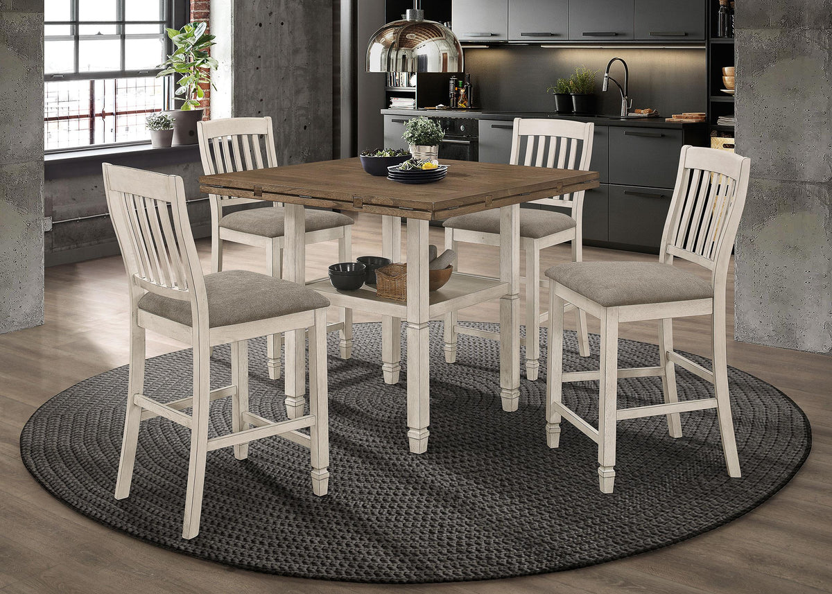 Sarasota 5-piece Counter Height Dining Set with Drop Leaf Nutmeg and Rustic Cream Half Price Furniture